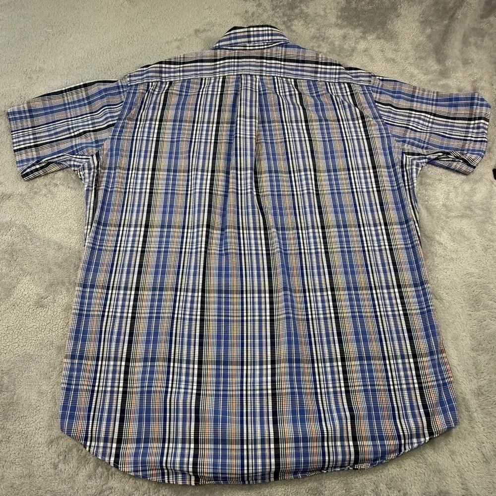 Ralph Lauren Custom Fit Plaid Button Down Short Sleeve Shirt Large Blue White - Picture 2 of 7